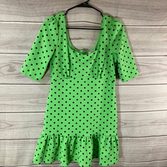 ASOS Green Polka Dot Mini Dress With Pep Hem - Picture 3 of 10